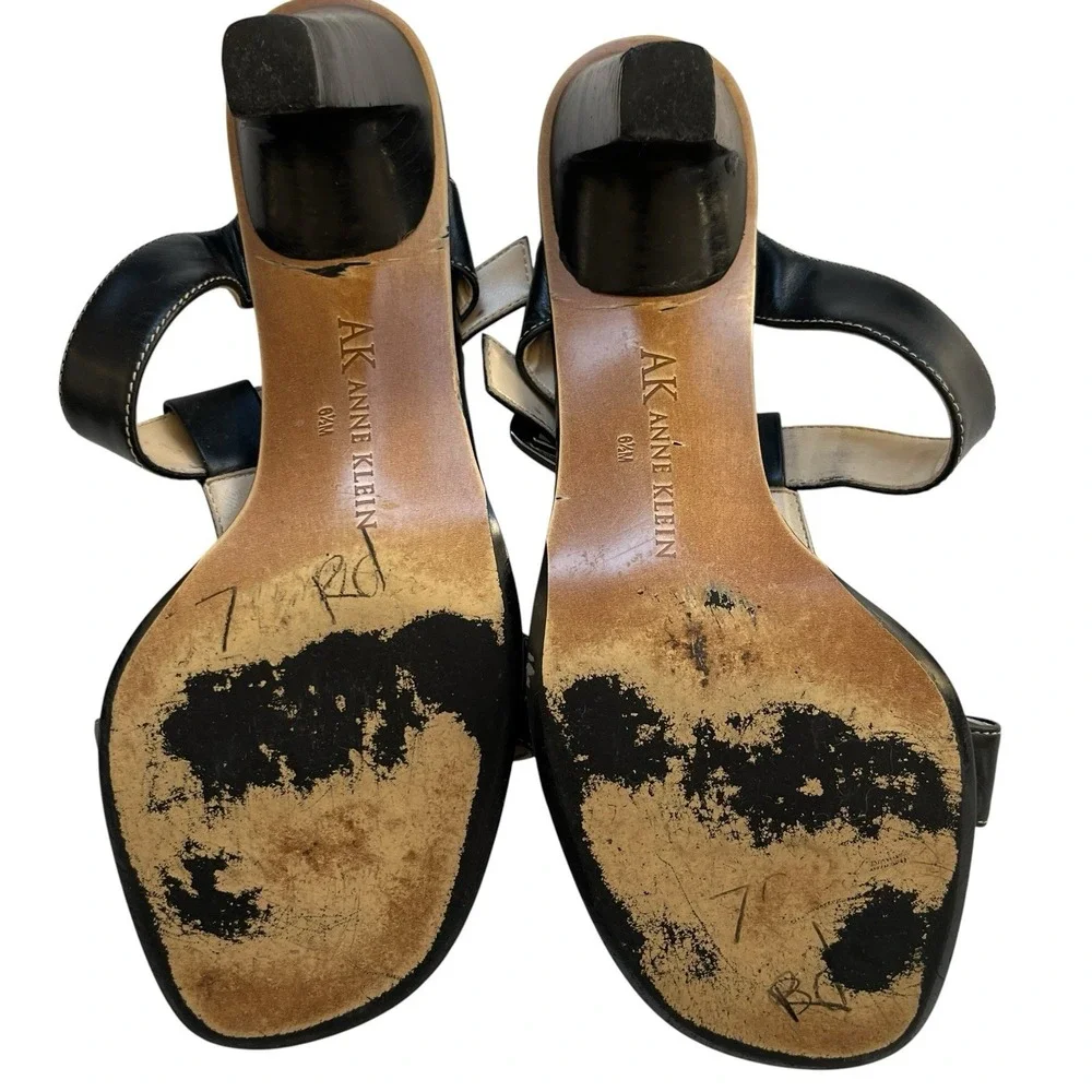 Anne Klein Maprincess Womens Size 6.5 M Black Leather Heeled Sandals Dress Shoes